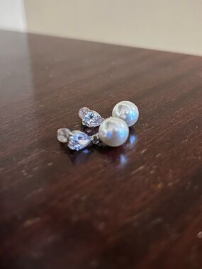 Faux Pearl and Crystal Drop Earrings - White Pearlescent